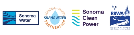 Logo Sonoma Water, Sonoma-Marin Saving Water Partnership, Sonoma Clean Power, Russian River Watershed Association